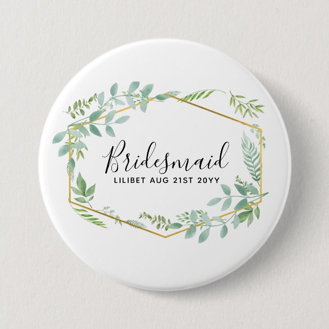 Badge Rond 7,6 Cm Jardin botanique Feuille Mariage de verdure (Devant)