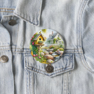 Badge Rond 7,6 Cm Jardin de cottage fantaisiste Niche à oiseaux Ruis