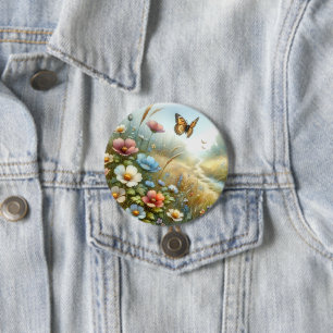 Badge Rond 7,6 Cm Jardin de papillons de la prairie fleurie