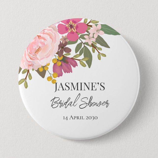 Badge Rond 7,6 Cm Jardin Floral Rose Fête de Mariage de Printemps  (Devant)