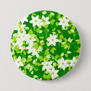 Badge Rond 7,6 Cm Jasmin blanc parmi les feuilles verts