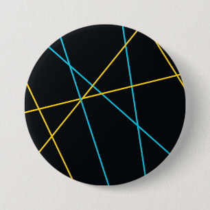 Badge Rond 7,6 Cm Jaune, Bleu, cool, tendance, urbain, lignes modern
