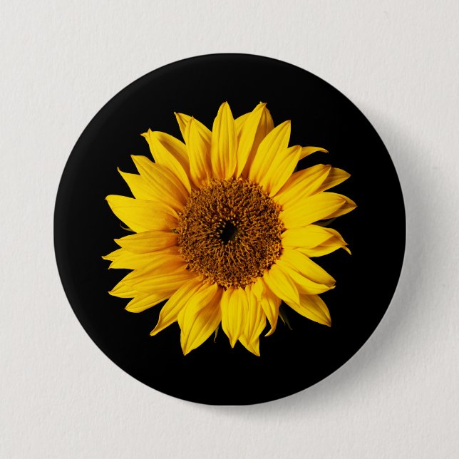 Badge Rond 7,6 Cm Jaune de tournesol sur le noir - fleurs (Devant)