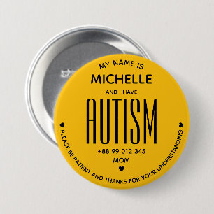 Badge Rond 7,6 Cm Jaune Minimal Sensibilisation à l'Autisme TSA TDAH