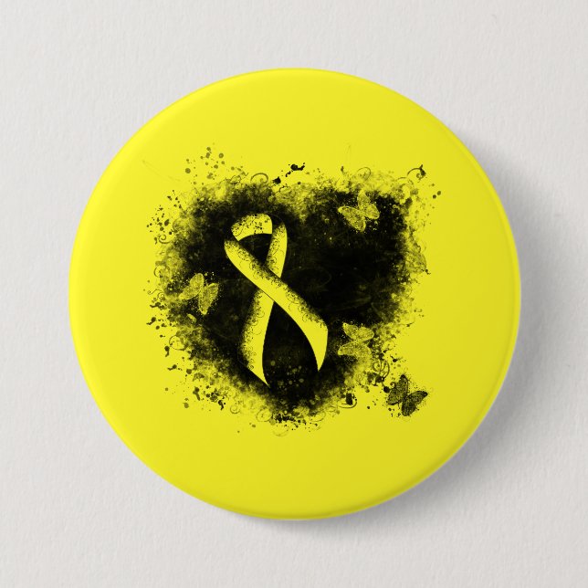 Badge Rond 7,6 Cm Jaune Sensibilisation Ruban Grunge Coeur (Devant)