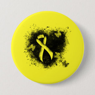 Badge Rond 7,6 Cm Jaune Sensibilisation Ruban Grunge Coeur