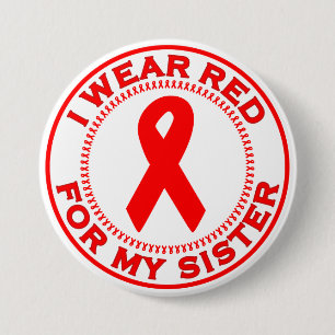 Badge Rond 7,6 Cm Je porte le rouge pour ma soeur