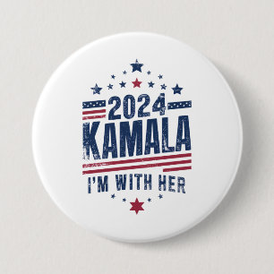 Badge Rond 7,6 Cm Je suis avec elle Kamala Votez pour 2024 Kamala-Ha