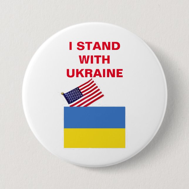 BADGE ROND 7,6 CM JE SUIS AVEC LE BOUTON UKRAINE (Devant)