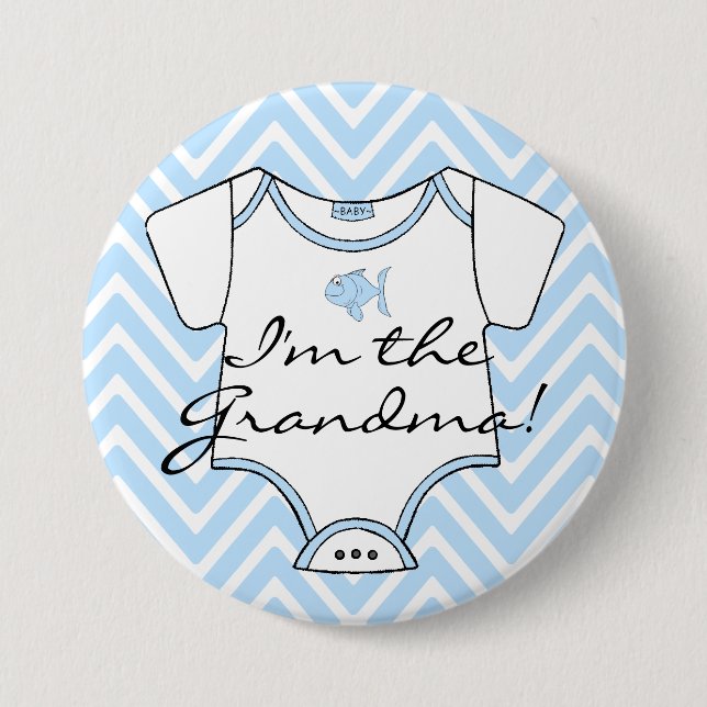 Badge Rond 7,6 Cm Je suis la grand-maman Chevron bleu avec un (Devant)
