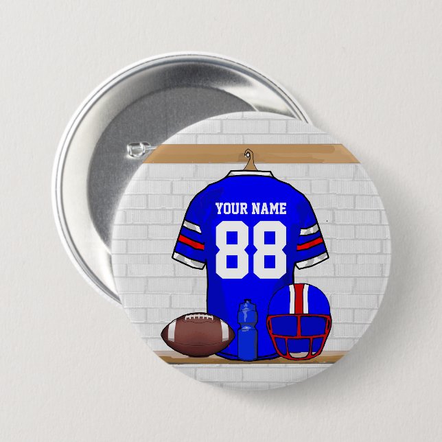 Badge Rond 7,6 Cm Jersey de football bleu blanc personnalisé (Devant & derrière)