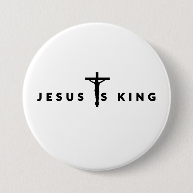 Badge Rond 7,6 Cm Jésus Est Roi Texte Noir (Devant)
