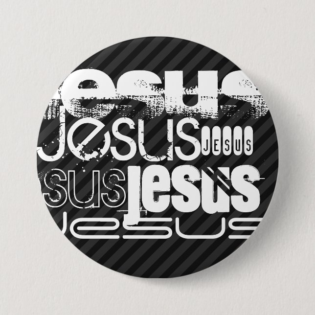 Badge Rond 7,6 Cm Jésus ; Gris Noir & Foncé (Devant)