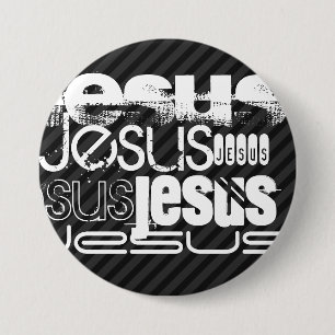 Badge Rond 7,6 Cm Jésus ; Gris Noir & Foncé