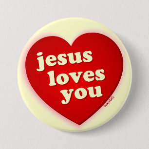 Badge Rond 7,6 Cm Jésus vous aime bouton rouge de coeur