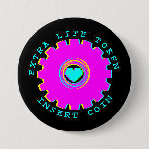 Badge Rond 7,6 Cm Jeton de Vie Supplémentaire Retro Arcade Cœur de J