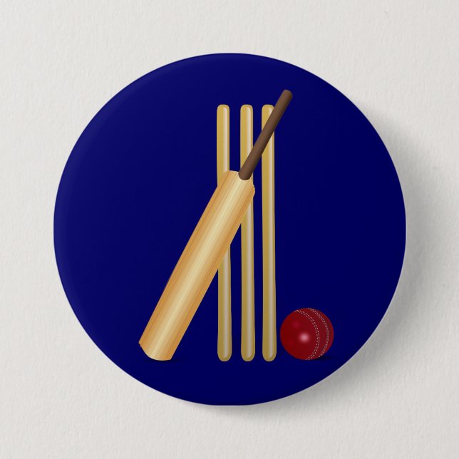 Badge Rond 7,6 Cm Jeu de cricket, batte et balle, (Devant)