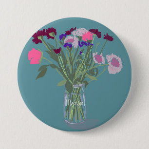 Badge Rond 7,6 Cm Joli Boho Fleurs sauvages doux +Nom personnalisé