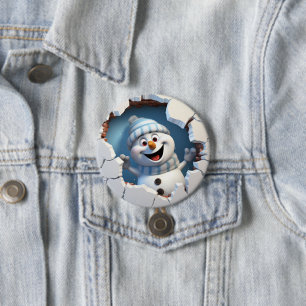 Badge Rond 7,6 Cm Joli bonhomme de neige de Noël à travers le mur il