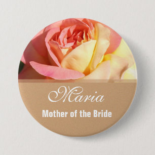Badge Rond 7,6 Cm Joli bouton de nom de mariage avec fleurs roses et