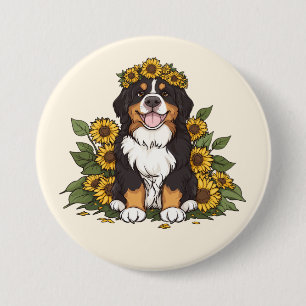 Badge Rond 7,6 Cm Joli chien de montagne bernois portant une couronn