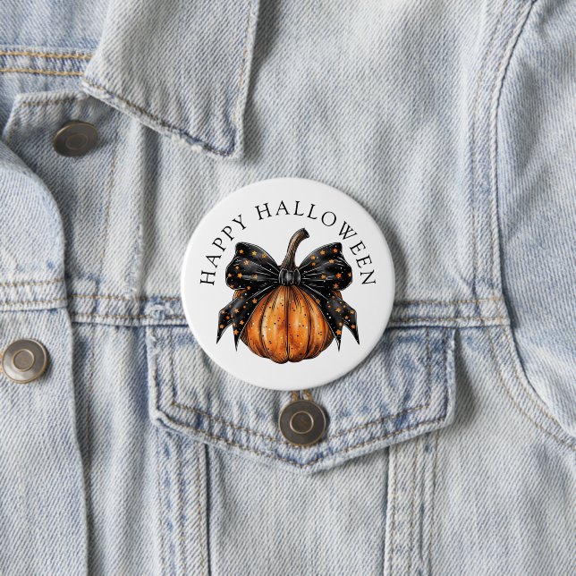 Badge Rond 7,6 Cm Joli Citrouille D'Halloween Et Bow (En situation)