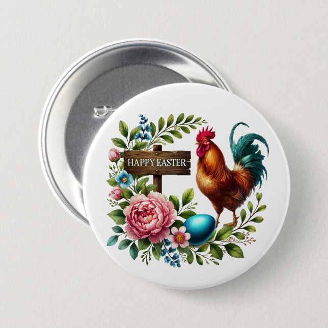 Badge Rond 7,6 Cm Joli coq de Pâques (Devant & derrière)