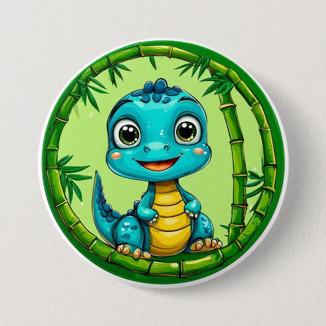 Badge Rond 7,6 Cm Joli dinosaure de dessin animé (Devant)