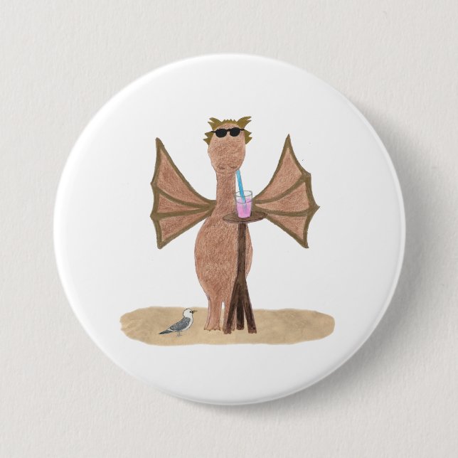 Badge Rond 7,6 Cm Joli Dragon sur la Plage (Devant)