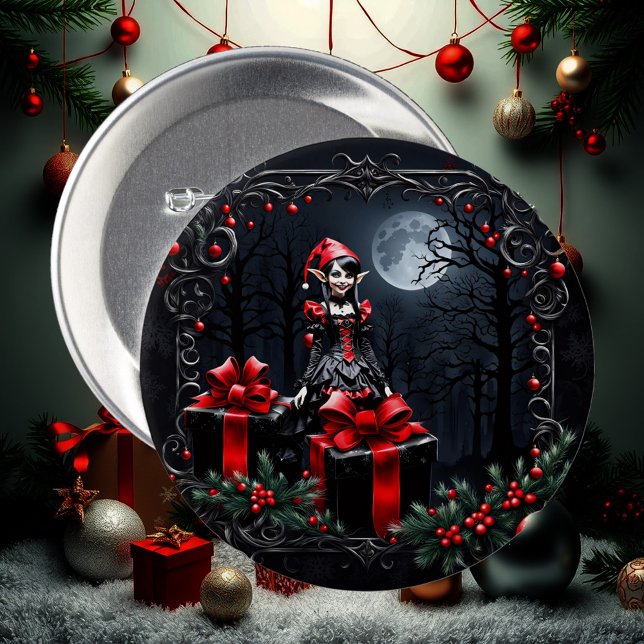 Badge Rond 7,6 Cm Joli elfe de Noël gothique. (Créateur téléchargé)