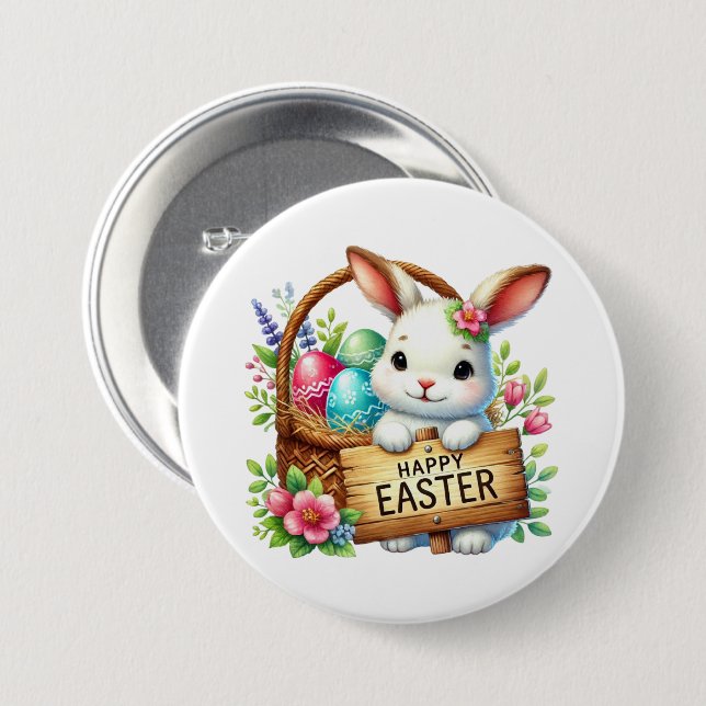 Badge Rond 7,6 Cm Joli lapin de Pâques (Devant & derrière)