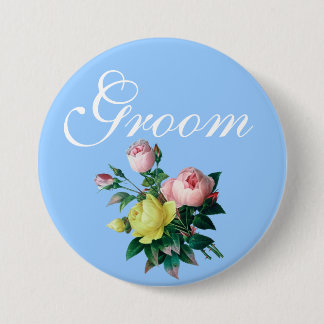 Badge Rond 7,6 Cm joli marié aux fleurs de rose vintage rose et jaun