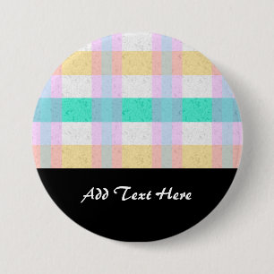 Badge Rond 7,6 Cm Joli motif carreaux bleu pastel jaune sarcelle