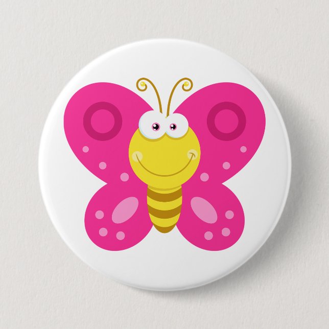 Badge Rond 7,6 Cm Joli Papillon Rose (Devant)