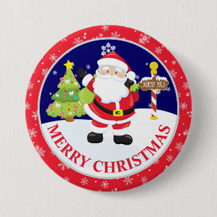 Badge Rond 7,6 Cm Joli Père Noël et scène enneigée de Noël