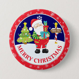 Badge Rond 7,6 Cm Joli Père Noël et scène enneigée de Noël