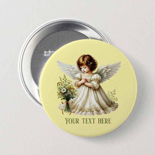 Badge Rond 7,6 Cm Joli petit ange ajouter du texte  (Devant & derrière)