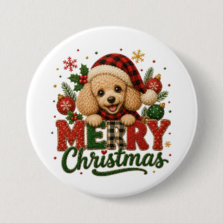 Badge Rond 7,6 Cm Joli Poodle Joyeux Noël