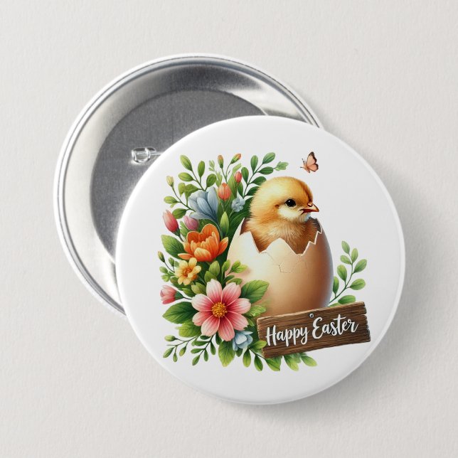Badge Rond 7,6 Cm Joli poussin de Pâques (Devant & derrière)