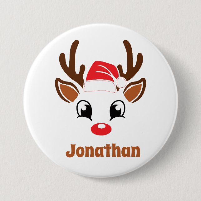 Badge Rond 7,6 Cm Joli visage de rennes de Noël (Devant)