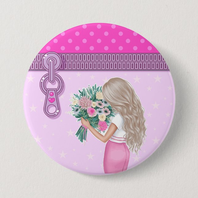 Badge Rond 7,6 Cm Jolie fille & rose Fleurs élégantes design floral (Devant)