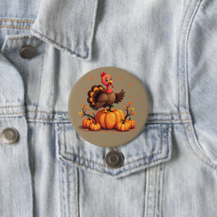 Badge Rond 7,6 Cm Jolie scène de Thanksgiving avec dinde et citrouil