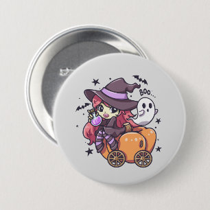 Badge Rond 7,6 Cm Jolie sorcière enfant assise sur une voiture Citro