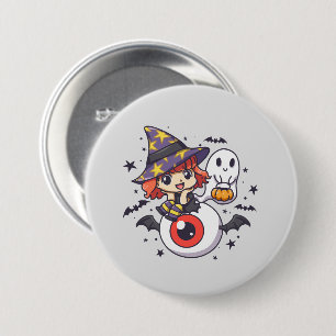 Badge Rond 7,6 Cm Jolie sorcière enfant pour Halloween