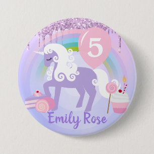 Badge Rond 7,6 Cm Jolis friandises licorne violette et blanche pour
