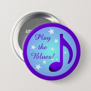 Badge Rond 7,6 Cm Jouer Blues Purple Blue Note Cercle Stars