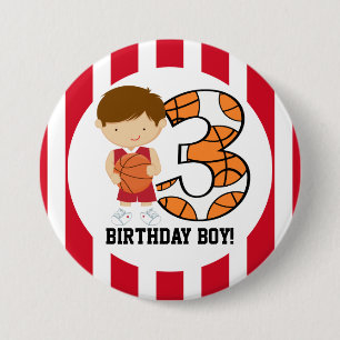 Badge Rond 7,6 Cm Joueur de basket-ball rouge et blanc 3e anniversai