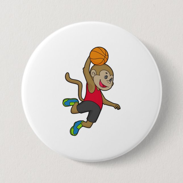 Badge Rond 7,6 Cm Joueur de basket-ball singe (Devant)