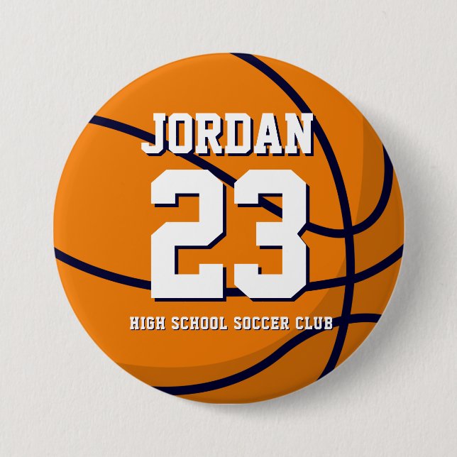 Badge Rond 7,6 Cm Joueur de basketball Numéro École Équipe sportive (Devant)