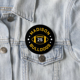 Badge Rond 7,6 Cm Joueur de football noir et or Jersey Numéro